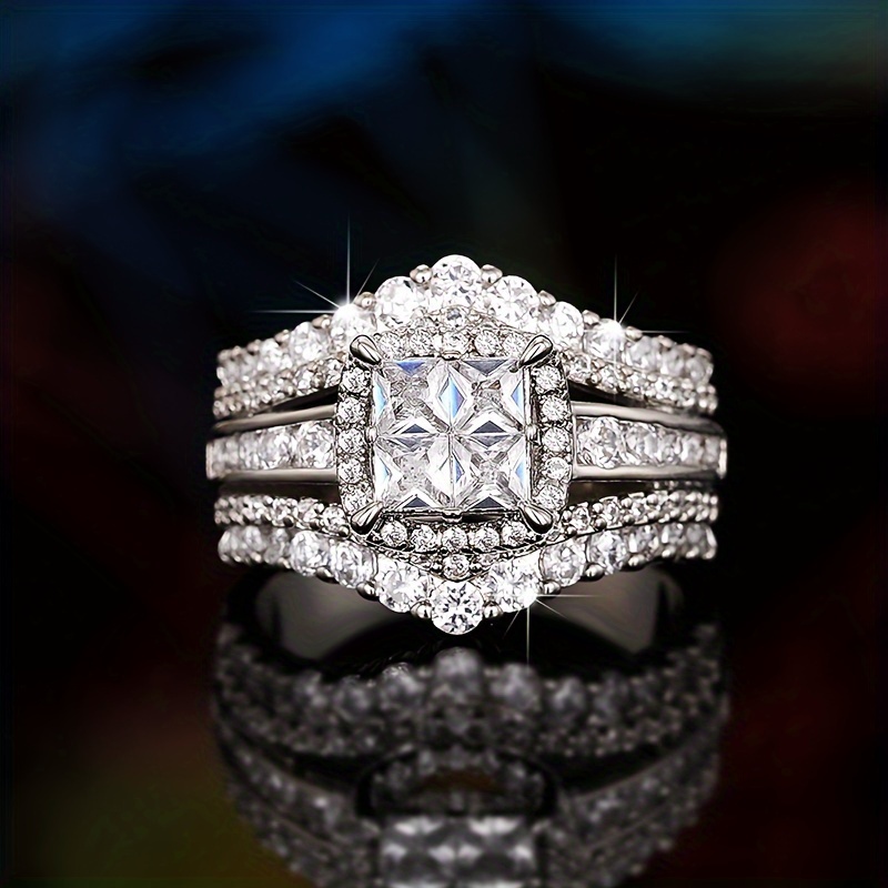 Geometric Square Crown Micro Zirconia Women's Ring